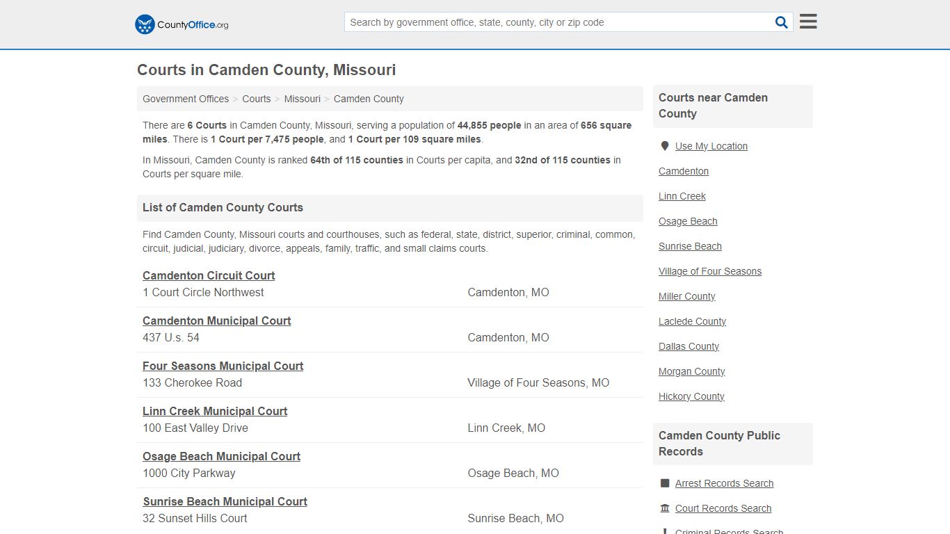 Courts - Camden County, MO (Court Records & Calendars)